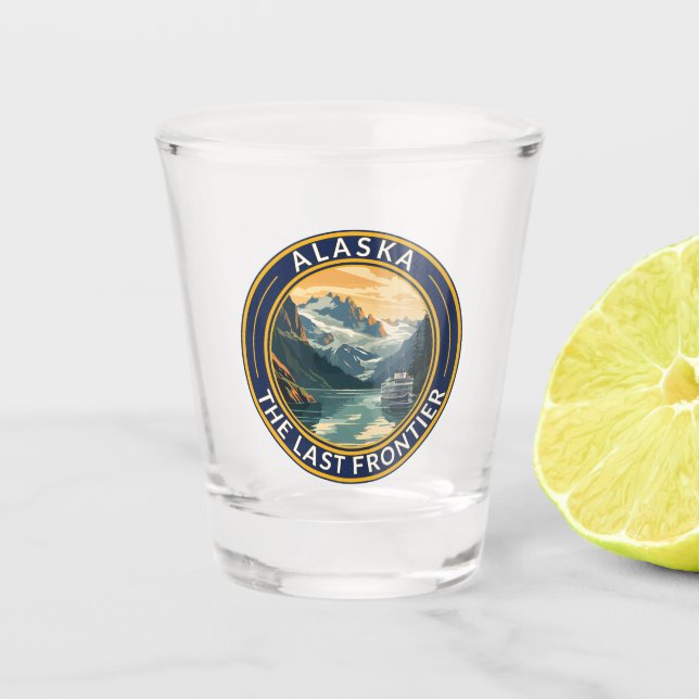 Alaska Travel Art Badge Shot Glass (Front)