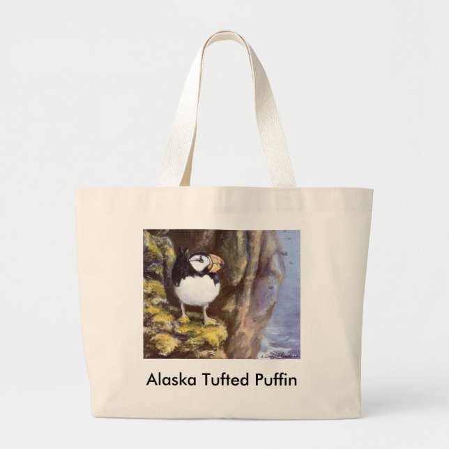 Alaska Tufted Puffin Large Tote Bag (Front)
