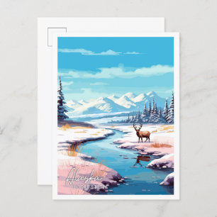 Alaska United States vintage travel illustration Postcard