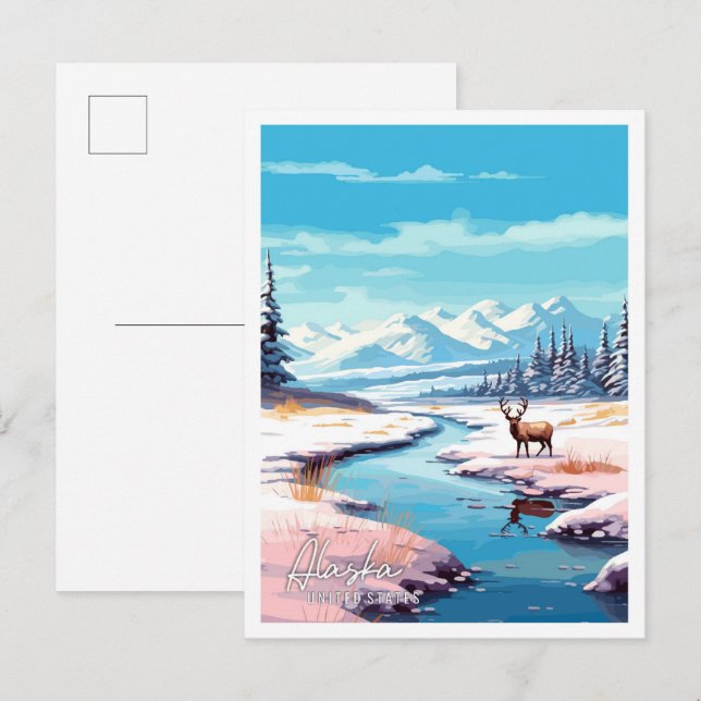 Alaska United States vintage travel illustration Postcard (Front/Back)
