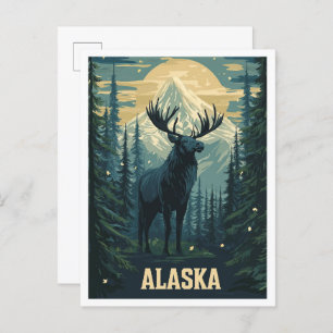 Alaska USA Art Vintage Illustration Travel Postcard