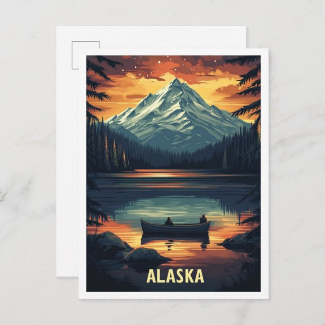 Alaska USA Art Vintage Illustration Travel Postcard (Front/Back)