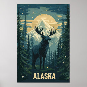 Alaska USA Art Vintage Illustration Travel Poster