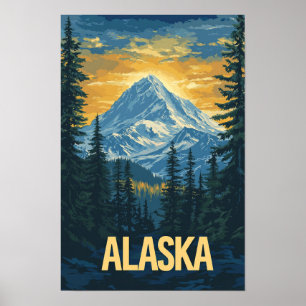 Alaska USA Art Vintage Illustration Travel Poster