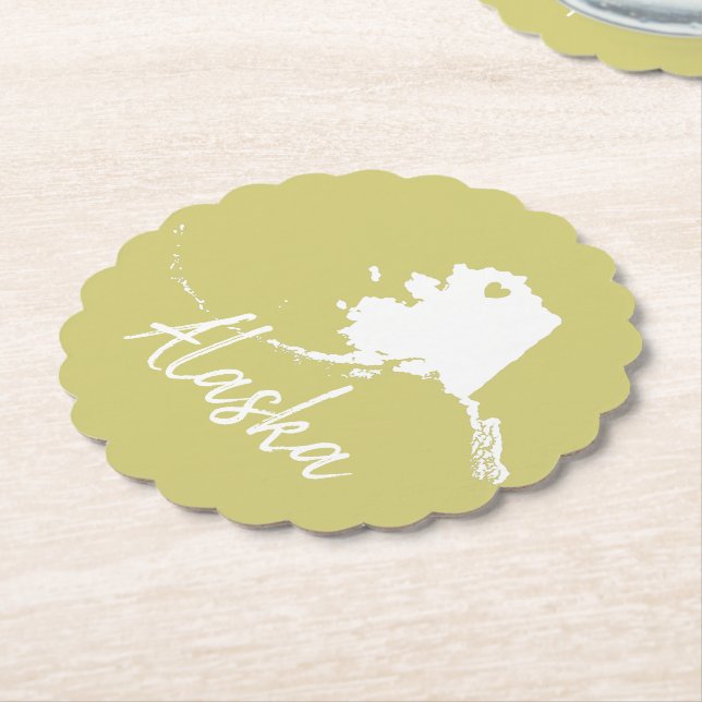 Alaska usa state map with heart shape design     paper coaster (Angled)