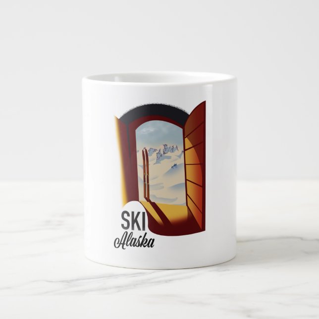 Alaska vintage style ski poster large coffee mug (Front)