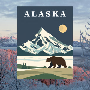 Alaska Vintage Travel Grizzly Bear Postcard