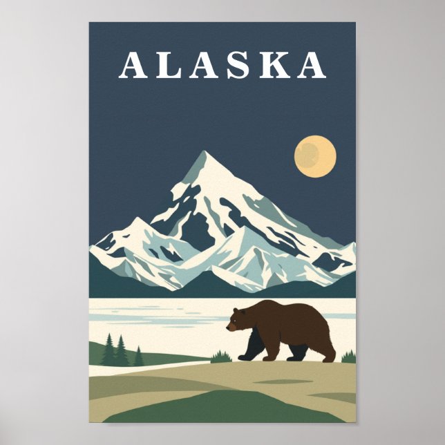 Alaska Vintage Travel Grizzly Bear Poster (Front)