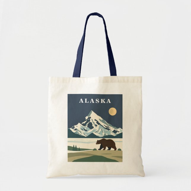 Alaska Vintage Travel Grizzly Bear Tote Bag (Front)