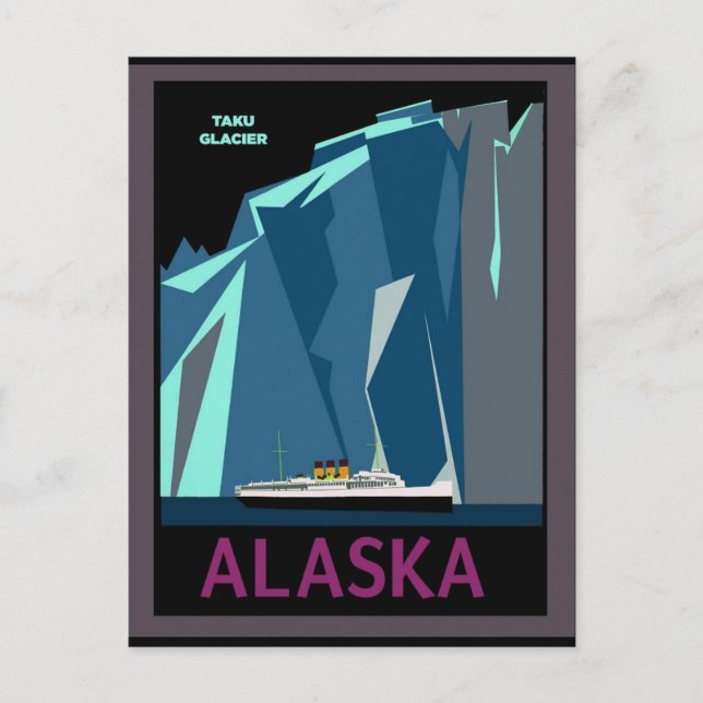 Alaska Vintage Travel Poster Taku Glacier Postcard (Front)