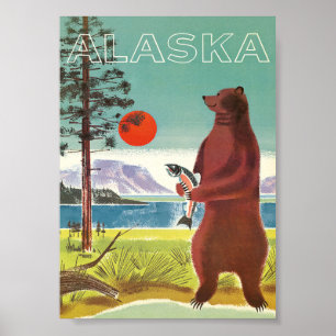 Alaska Vintage Travel with Bear Poster