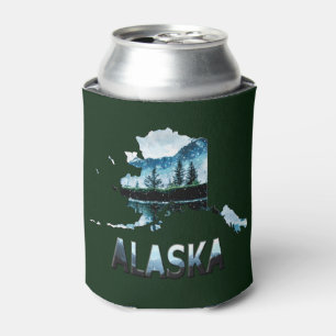 Alaska Watercolor Landscape Map Can Cooler