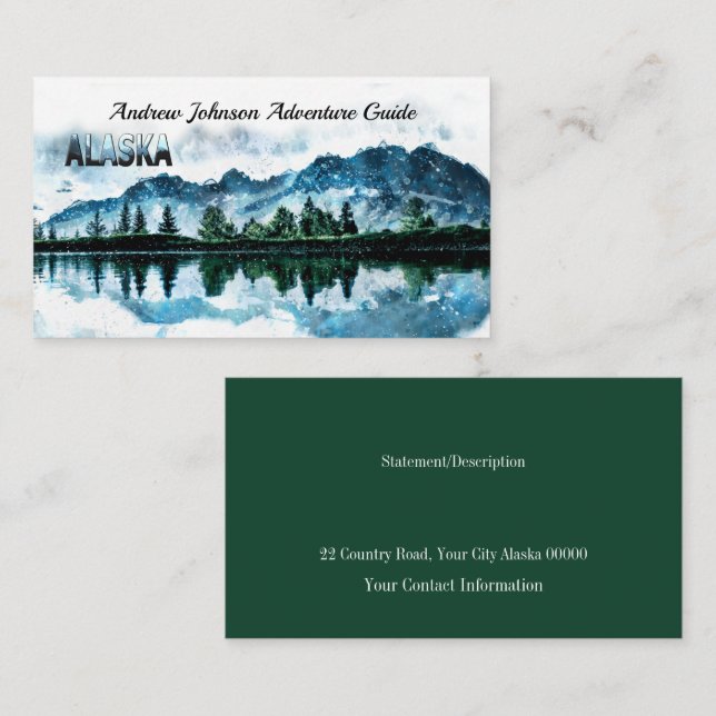 Alaska Watercolor Mountain Landscape Adventure Business Card (Front/Back)