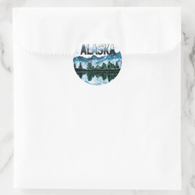 Alaska Watercolor Mountain Landscape Adventure  Classic Round Sticker (Bag)