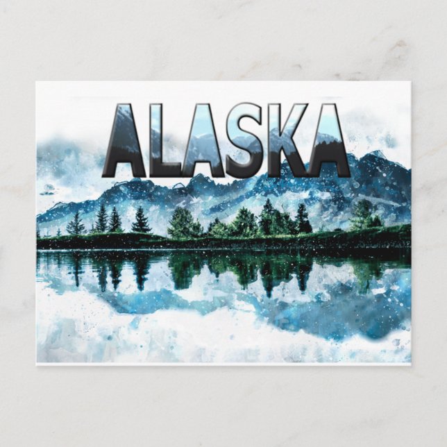 Alaska Watercolor Mountain Landscape Adventure Postcard (Front)