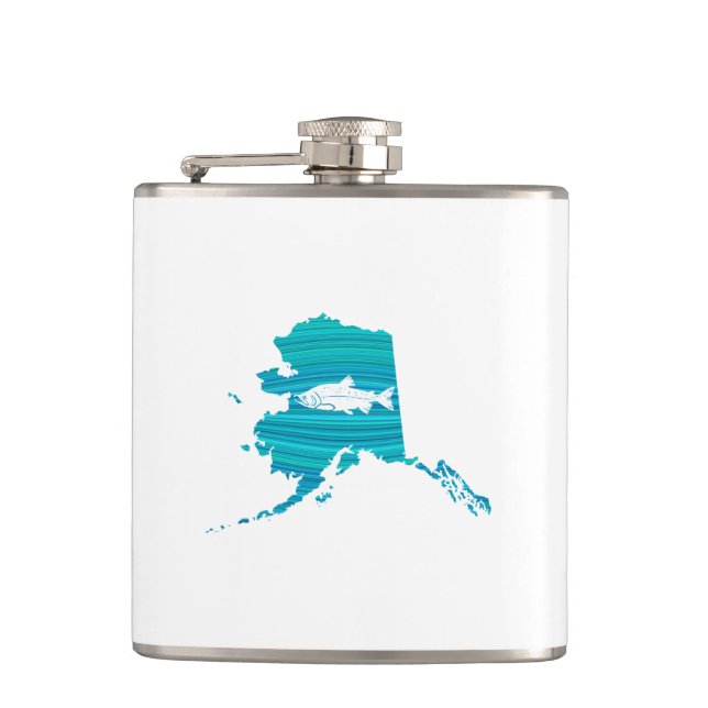 Alaska Wave Salmon Fishing Hip Flask (Front)