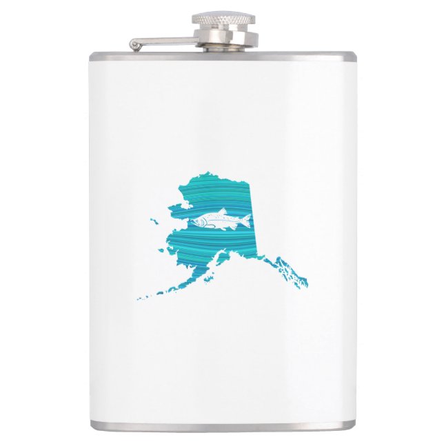 Alaska Wave Salmon Fishing Hip Flask (Front)