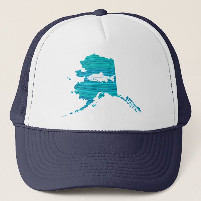 Alaska Wave Salmon Fishing Trucker Hat (Front)
