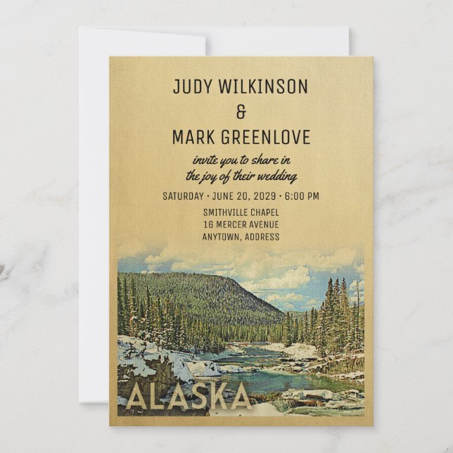 Alaska Wedding Invitation Vintage Nature (Front)