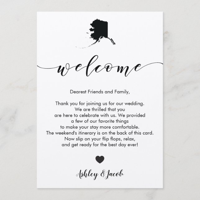 Alaska Wedding Welcome Letter & Itinerary Card (Front)