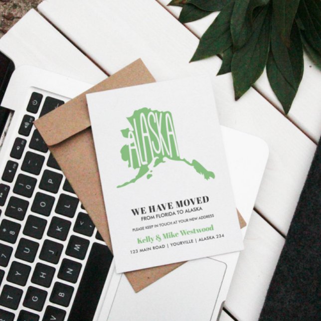 ALASKA We've moved New address New Home   Postcard (MOVING ANNOUNCEMENT WITH ALASKA MAP)