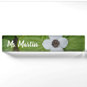 Alaska White Dogwood Flower Teacher Nameplate