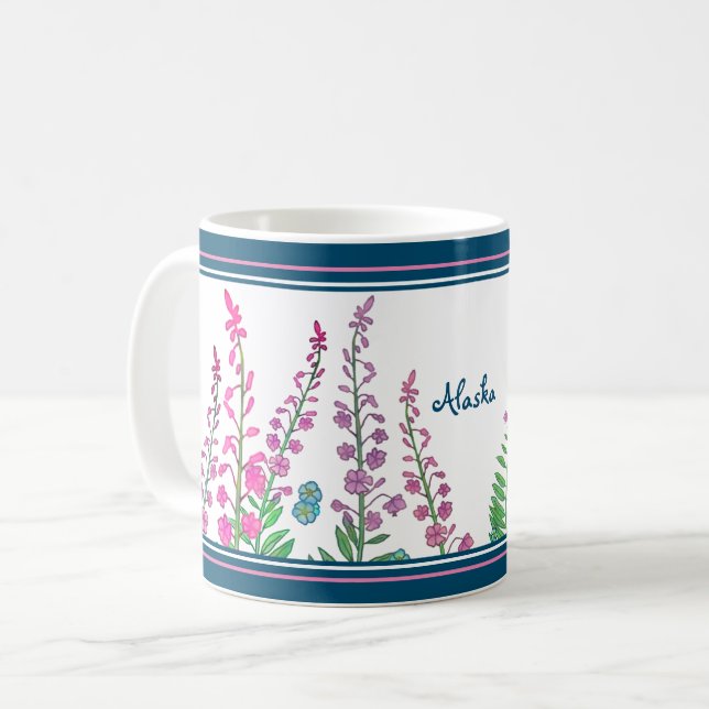 Alaska Wildflowers Personalised Coffee Mug (Front Left)