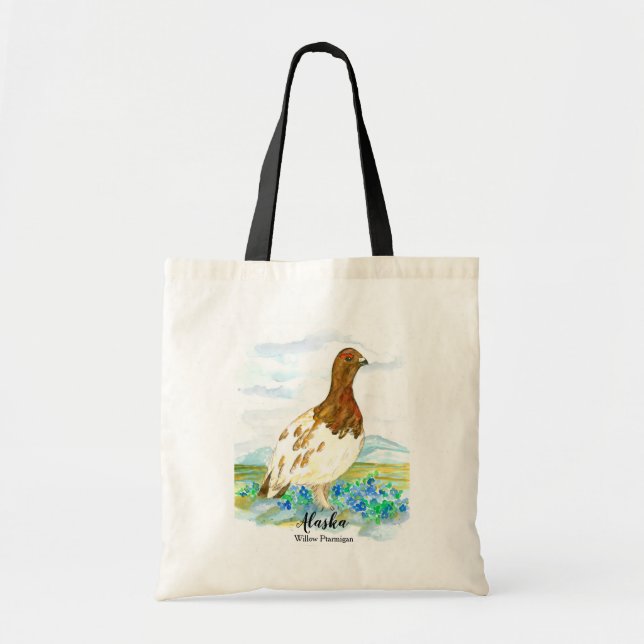 Alaska Wildlife Willow Ptarmigan Tundra Bird Art Tote Bag (Front)