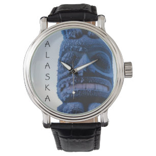 Alaska Winter Scene Carved Totem Pole Designed Watch