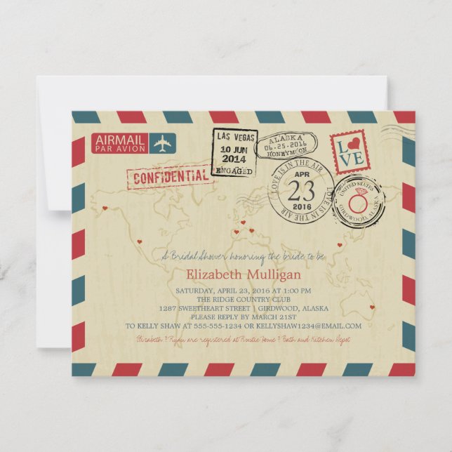 Alaska World Traveller Airmail | Bridal Shower Invitation (Front)