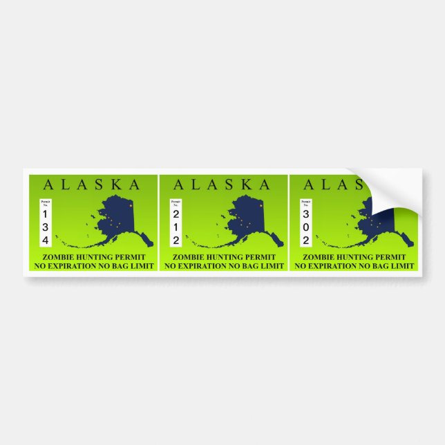 Alaska Zombie Hunting Permit Bumper Sticker (Front)