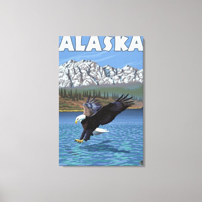 AlaskaBald Eagle Vintage Travel Poster Canvas Print (Front)