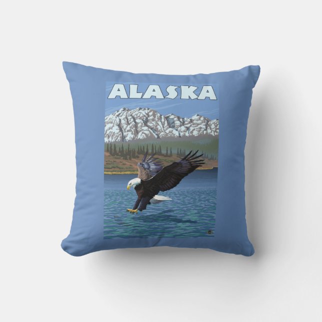 AlaskaBald Eagle Vintage Travel Poster Cushion (Front)
