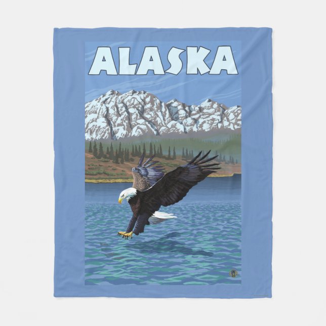 AlaskaBald Eagle Vintage Travel Poster Fleece Blanket (Front)