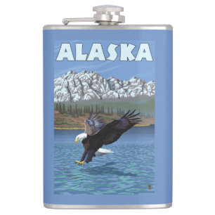 AlaskaBald Eagle Vintage Travel Poster Hip Flask