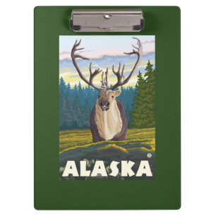 AlaskaCaribou in the Wild Vintage Travel Clipboard