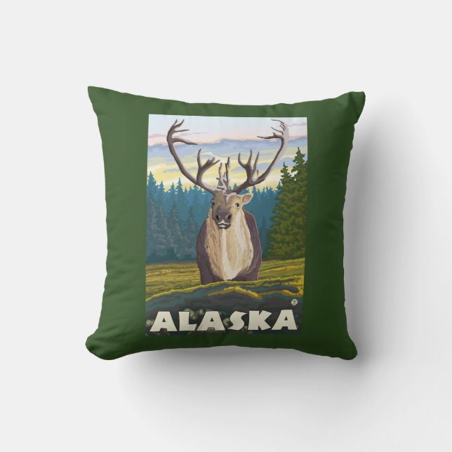 AlaskaCaribou in the Wild Vintage Travel Cushion (Front)