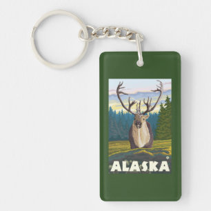 AlaskaCaribou in the Wild Vintage Travel Key Ring