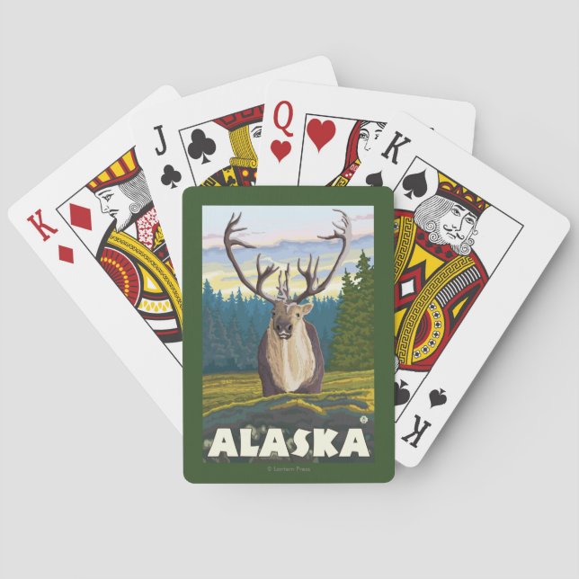 AlaskaCaribou in the Wild Vintage Travel Playing Cards (Back)