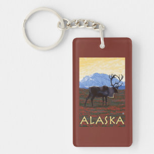 AlaskaCaribou Vintage Travel Poster Key Ring