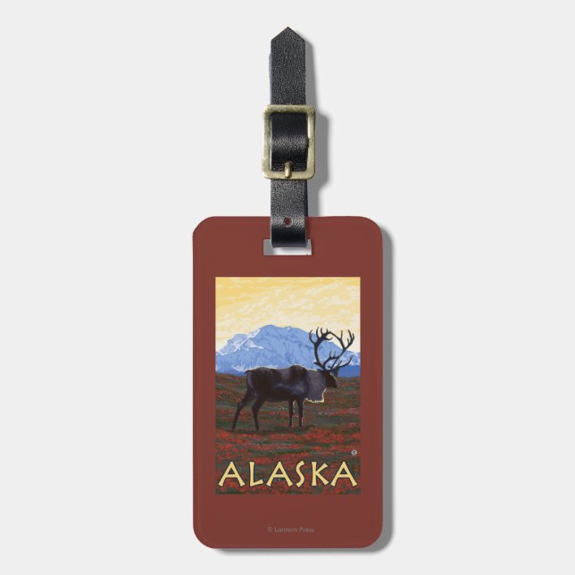 AlaskaCaribou Vintage Travel Poster Luggage Tag (Front Vertical)