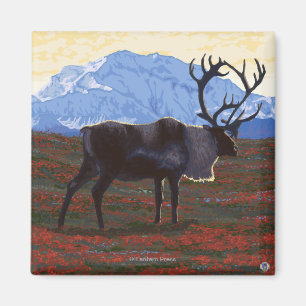 AlaskaCaribou Vintage Travel Poster Magnet