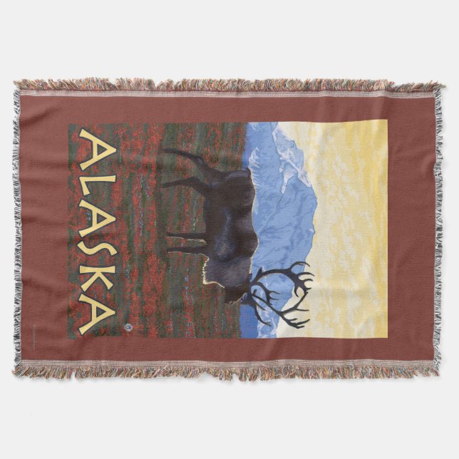 AlaskaCaribou Vintage Travel Poster Throw Blanket (Front)