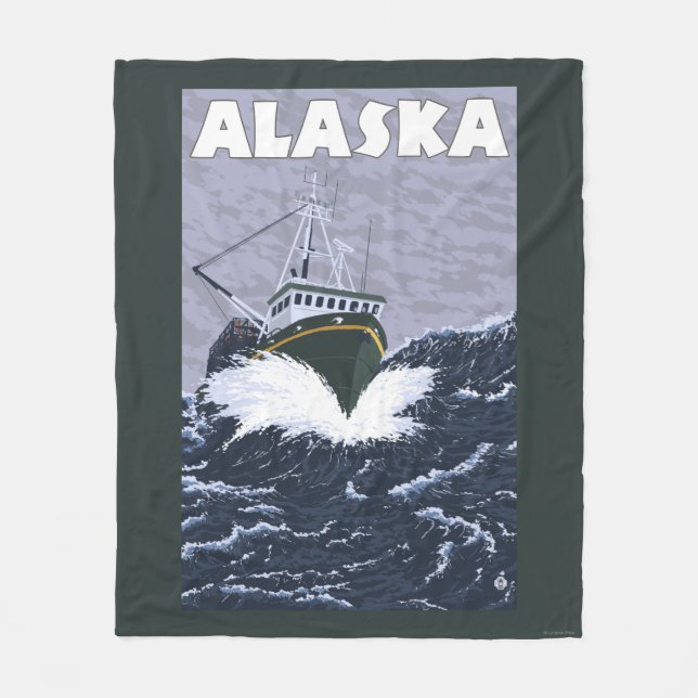 AlaskaCrab Boat Vintage Travel Poster Fleece Blanket (Front)