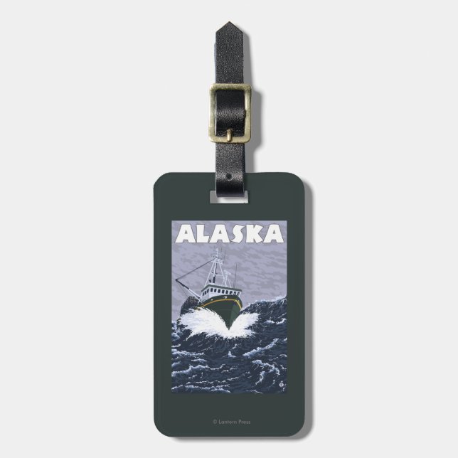 AlaskaCrab Boat Vintage Travel Poster Luggage Tag (Front Vertical)