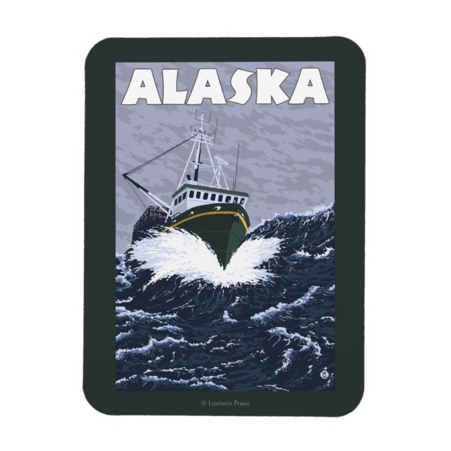 AlaskaCrab Boat Vintage Travel Poster Magnet (Vertical)