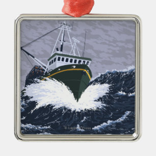 AlaskaCrab Boat Vintage Travel Poster Metal Tree Decoration