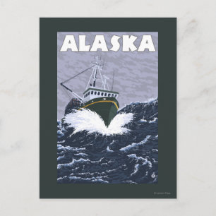 AlaskaCrab Boat Vintage Travel Poster Postcard