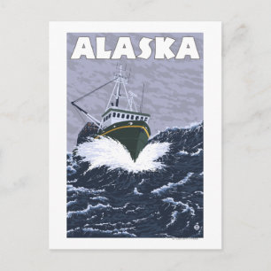 AlaskaCrab Boat Vintage Travel Poster Postcard