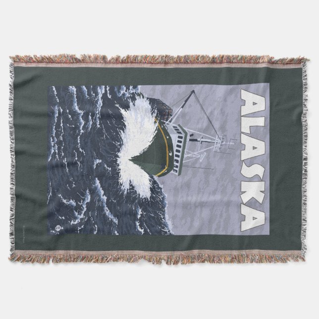 AlaskaCrab Boat Vintage Travel Poster Throw Blanket (Front)